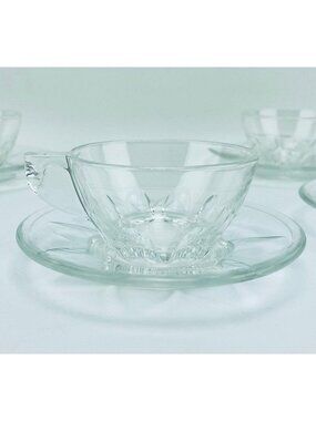 Vintage demitasse set, Depression glass, modern design, Art Deco cups & saucers